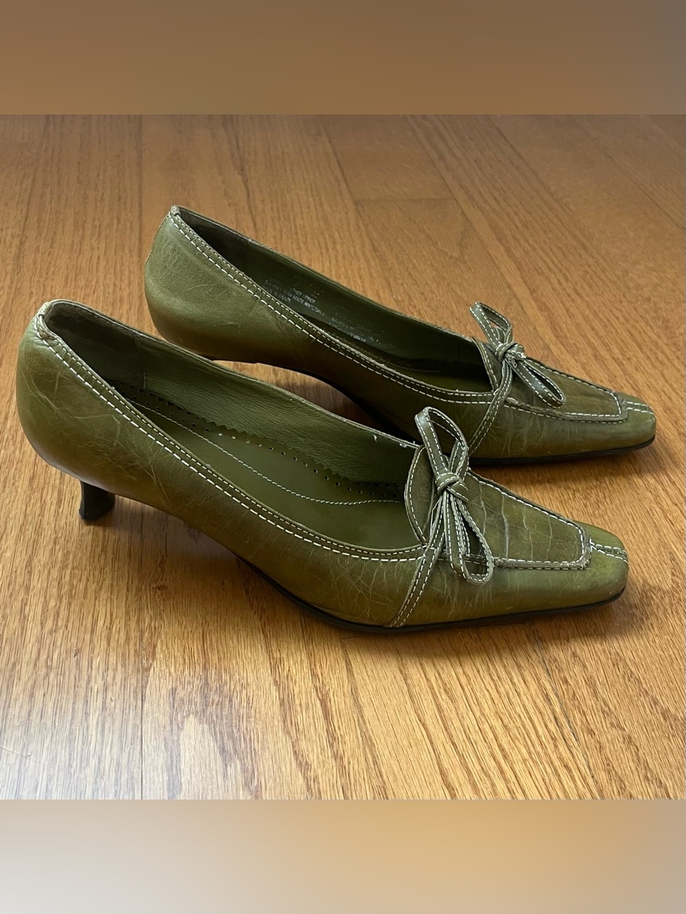 Hush puppies olive green kitten heels